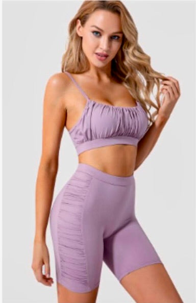 Ruched Crop Bra and Shorts Set