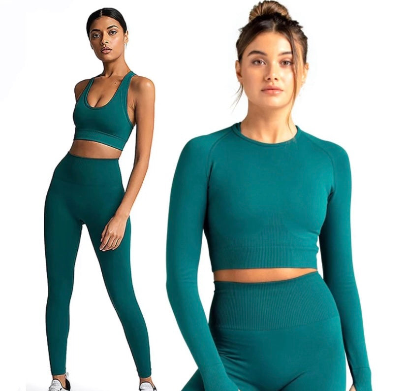 Seamless Three-Piece High Waist Yoga Set