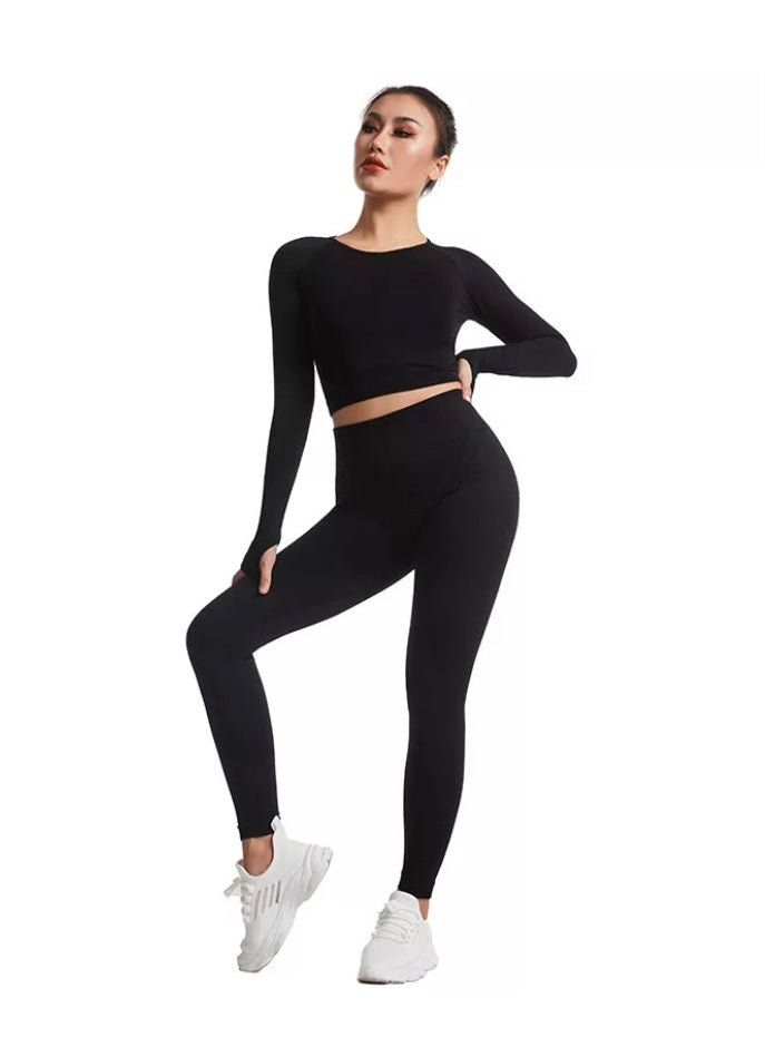 Seamless Three-Piece High Waist Yoga Set